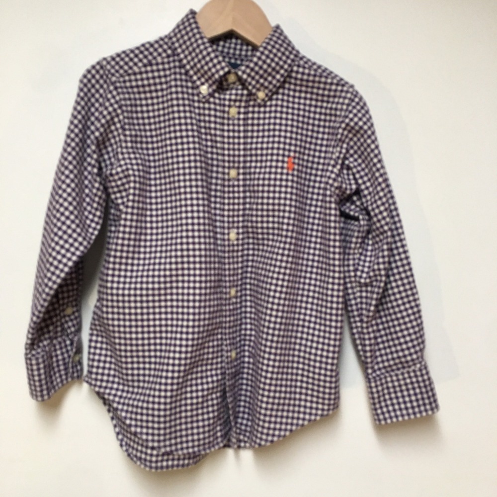 Ralph Lauren Button Down‎ Shirt Boys 4/4T Purple Gingham Long Sleeve Pony Logo